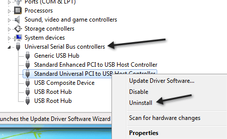 Deinstallieren Sie den USB-Controller