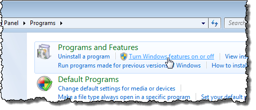 Klicken Sie in Windows 7 auf Windows-Funktionen ein- oder ausschalten