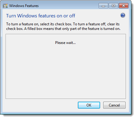 Warten auf Windows Features Liste in Windows 7