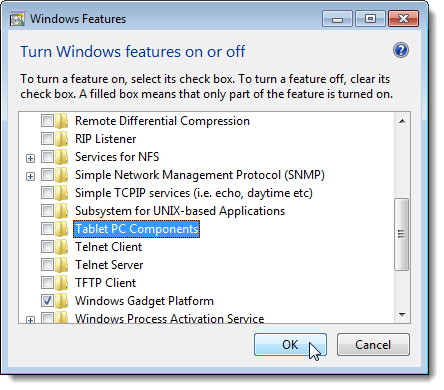 Schließen des Windows-Features-Dialogfelds