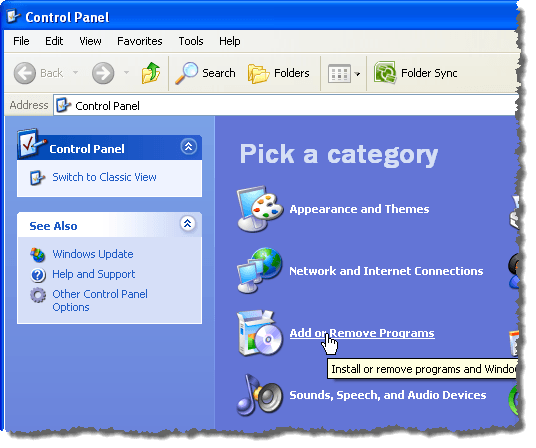 Klicken Sie in Windows XP auf Software hinzufügen oder entfernen