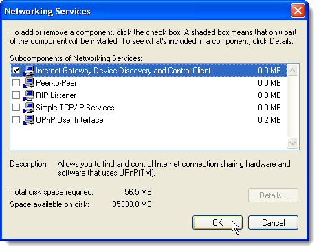 Details für Netzwerkdienste in Windows XP