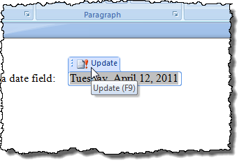 Updating a field in Word 2007