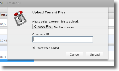 Fügen Sie einen Torrent von Ihrer Festplatte oder dem Internet hinzu