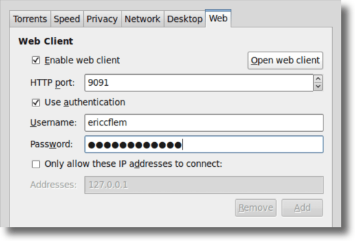 Übertragung Web-Interface-Optionen