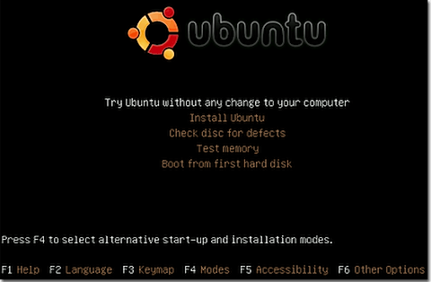 Ubuntu Linux Live CD Hauptmenü