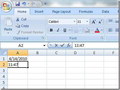 Insert Current Time into Excel