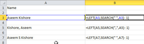 extrahieren Namen Excel