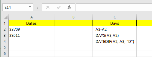 calculate days excel
