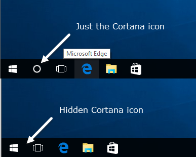 cortana icon options