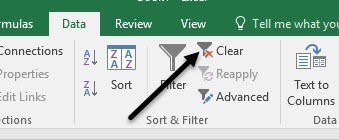 clear filter in excel
