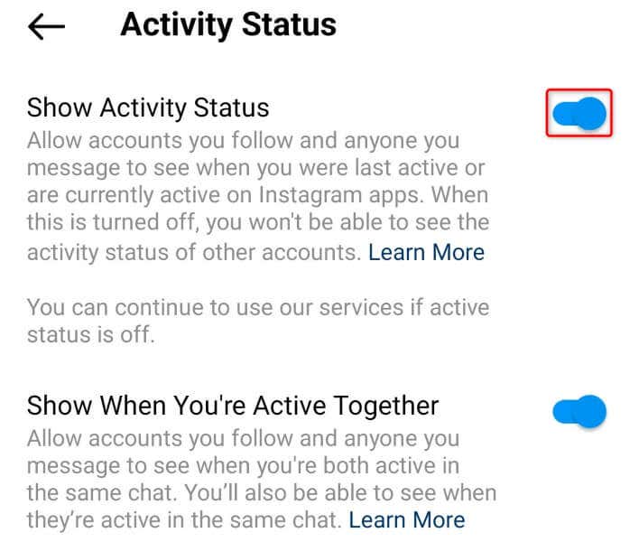 Aktivieren Sie den Aktivitätsstatus, um zu beheben, dass das Bild „Instagram-Notizen nicht angezeigt“ wird