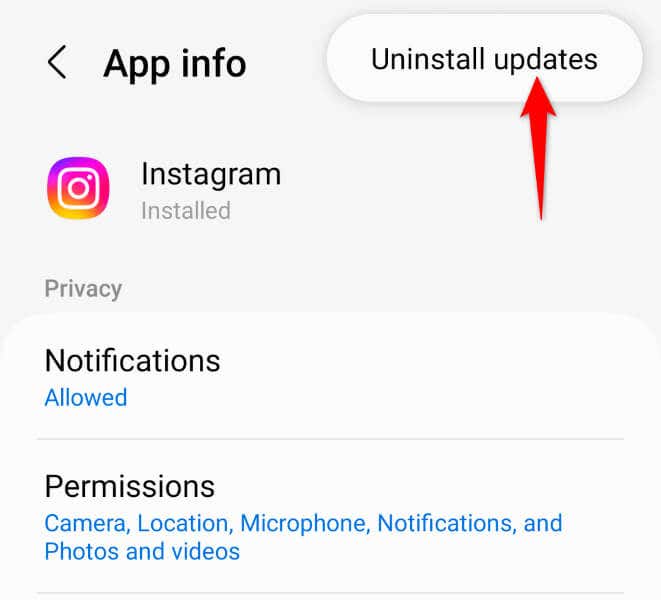 Deinstallieren Sie die App-Updates von Instagram auf dem Android-Bild