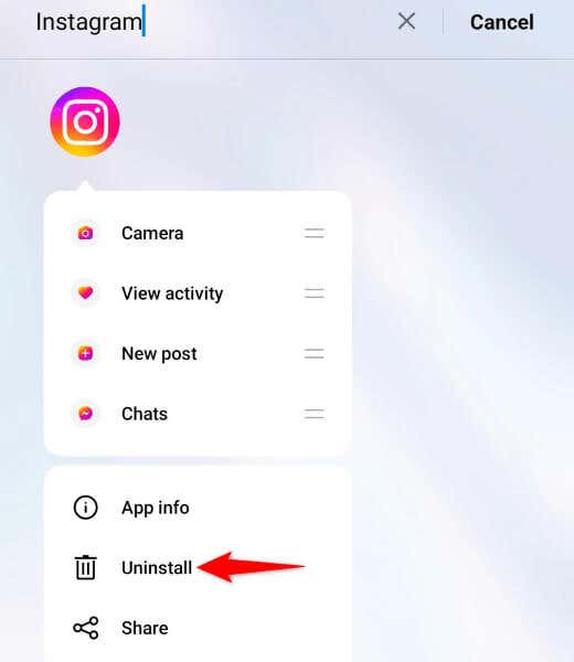 Entfernen Sie das Instagram-Bild auf Ihrem Telefon und installieren Sie es erneut