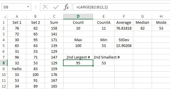 excel large small