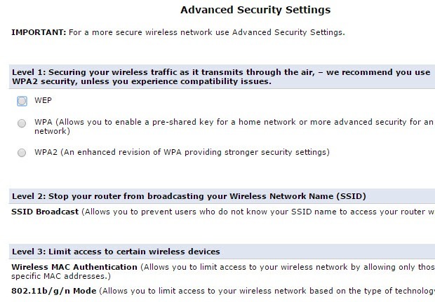 wireless security settings