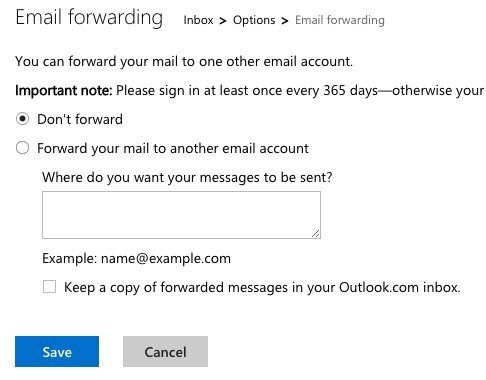 outlook email forwarding