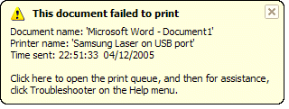 Dokument konnte nicht gedruckt werden
