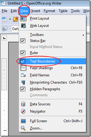 Hide Text Boundaries in OpenOffice Writer